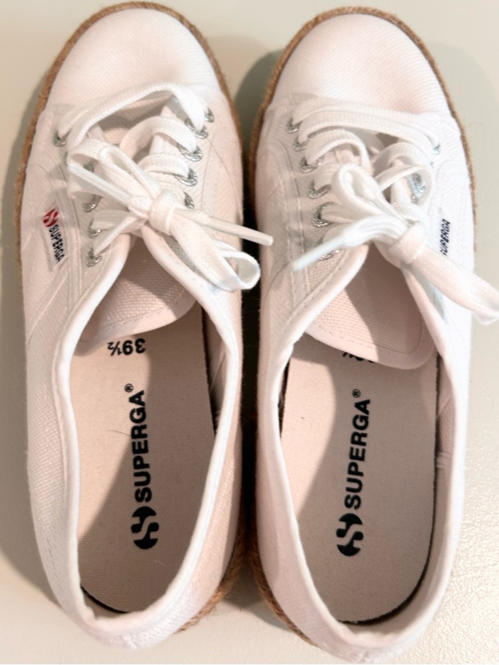 Superga Raffia Espadrille Sneakers White NWOT Lace Up EU 39.5 Summer Coastal - Picture 6 of 7